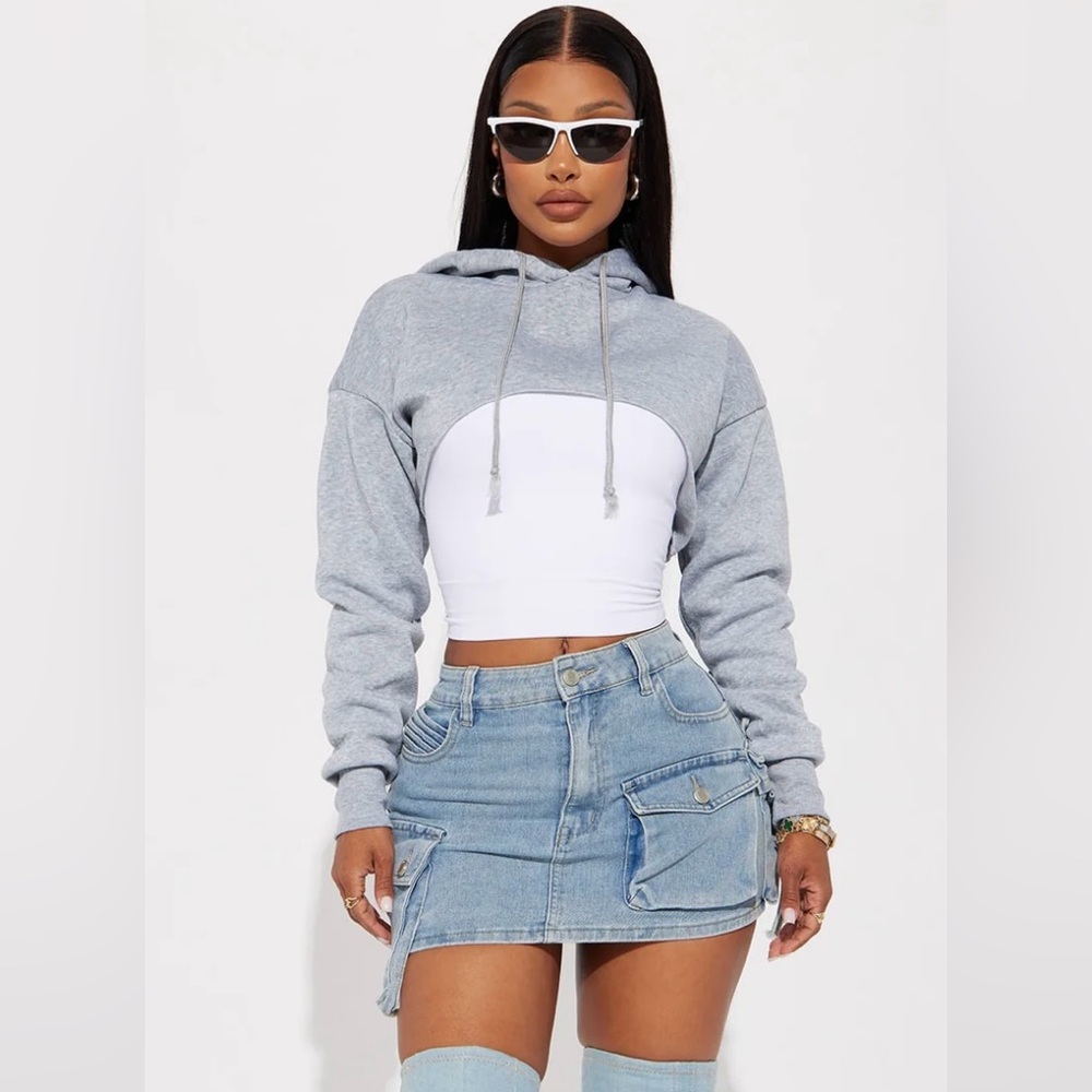 Noelle Super Cropped Hoodie - Heather Grey NWOT
